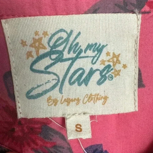 Oh My Stars pink floral embroidered 3/4 sleeve scallop hem button down small H50 - Picture 4 of 8